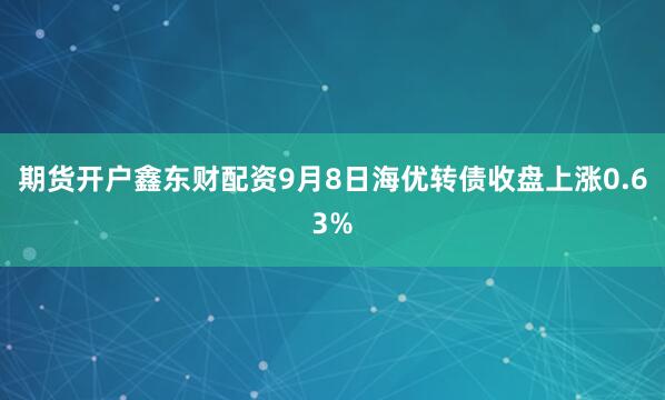 期货开户鑫东财配资9月8日海优转债收盘上涨0.63%